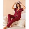 Avidlove Women Pajamas Set Notch Collar Soft Sleepwear Pjs Short Sleeve Button Down Nightwear with Long Pants(Wine Red)