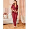 Avidlove Women Pajamas Set Notch Collar Soft Sleepwear Pjs Short Sleeve Button Down Nightwear with Long Pants(Wine Red)
