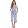 Ekouaer 2 Pack Women’s Capri Pajama Sets Short Sleeve Two-Piece Pjs V Neck Tops & Pants Printed Lounge Sets S-3XL(Gp11)