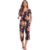 Ekouaer 2 Pack Women’s Capri Pajama Sets Short Sleeve Two-Piece Pjs V Neck Tops & Pants Printed Lounge Sets S-3XL(Gp12)