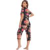 Ekouaer 2 Pack Women’s Capri Pajama Sets Short Sleeve Two-Piece Pjs V Neck Tops & Pants Printed Lounge Sets S-3XL(Gp12)
