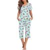 Ekouaer 2 Pack Women’s Capri Pajama Sets Short Sleeve Two-Piece Pjs V Neck Tops & Pants Printed Lounge Sets S-3XL(Gp14)