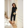 Ekouaer 2 Pack Women’s Capri Pajama Sets Short Sleeve Two-Piece Pjs V Neck Tops & Pants Printed Lounge Sets S-3XL(Gp21)