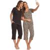 Ekouaer 2 Pack Women’s Capri Pajama Sets Short Sleeve Two-Piece Pjs V Neck Tops & Pants Printed Lounge Sets S-3XL(Gp7)