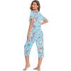 Ekouaer 2 Pack Women’s Capri Pajama Sets Short Sleeve Two-Piece Pjs V Neck Tops & Pants Printed Lounge Sets S-3XL(Gp8)