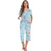 Ekouaer 2 Pack Women’s Capri Pajama Sets Short Sleeve Two-Piece Pjs V Neck Tops & Pants Printed Lounge Sets S-3XL(Gp8)