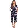 Ekouaer 2 Pack Women’s Capri Pajama Sets Short Sleeve Two-Piece Pjs V Neck Tops & Pants Printed Lounge Sets S-3XL(Gp8)