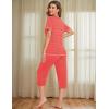 Ekouaer 2 Pack Women’s Capri Pajama Sets Short Sleeve Two-Piece Pjs V Neck Tops & Pants Printed Lounge Sets S-3XL(Gp9)