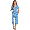 Ekouaer 2 Pack Women’s Capri Pajama Sets Short Sleeve Two-Piece Pjs V Neck Tops & Pants Printed Lounge Sets S-3XL(Owls+enjoy Night)