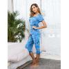 Ekouaer 2 Pack Women’s Capri Pajama Sets Short Sleeve Two-Piece Pjs V Neck Tops & Pants Printed Lounge Sets S-3XL(Owls+enjoy Night)