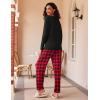 Ekouaer 2 Pack Womens Pajama Sets Long Sleeve Pjs Lounge Set Soft Comfy Sleepwear Winter Loungewear(Wine Red Plaid/Black Red Plaid)