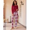 Ekouaer 2 Pack Womens Pajama Sets Long Sleeve Pjs Lounge Set Soft Comfy Sleepwear Winter Loungewear(Wine Red Plaid/Black Red Plaid)
