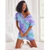Ekouaer 2 Pack Womens Pajama Sets Short Sleeve Top with Shorts Soft Comfy Loungewear Sleepwear S-XXL(Tie Dye Blue Purple/Light Purple)