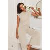Ekouaer Lounge Sets for Women Two Piece Outfits Knit Cap Sleeve Tops Wide Leg Pleated Pants Casual Dressy Sweater Sets(Beige)