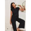 Ekouaer Lounge Sets for Women Two Piece Outfits Knit Cap Sleeve Tops Wide Leg Pleated Pants Casual Dressy Sweater Sets(Black)