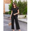 Ekouaer Lounge Sets for Women Two Piece Outfits Knit Cap Sleeve Tops Wide Leg Pleated Pants Casual Dressy Sweater Sets(Black)