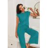 Ekouaer Lounge Sets for Women Two Piece Outfits Knit Cap Sleeve Tops Wide Leg Pleated Pants Casual Dressy Sweater Sets(Blue)
