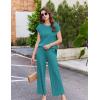 Ekouaer Lounge Sets for Women Two Piece Outfits Knit Cap Sleeve Tops Wide Leg Pleated Pants Casual Dressy Sweater Sets(Blue)