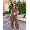 Ekouaer Lounge Sets for Women Two Piece Outfits Knit Cap Sleeve Tops Wide Leg Pleated Pants Casual Dressy Sweater Sets(Brown)