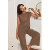 Ekouaer Lounge Sets for Women Two Piece Outfits Knit Cap Sleeve Tops Wide Leg Pleated Pants Casual Dressy Sweater Sets(Brown)