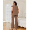 Ekouaer Lounge Sets for Women Two Piece Outfits Knit Cap Sleeve Tops Wide Leg Pleated Pants Casual Dressy Sweater Sets(Brown)
