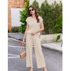 Ekouaer Lounge Sets for Women Two Piece Outfits Knit Cap Sleeve Tops Wide Leg Pleated Pants Casual Dressy Sweater Sets(Cream)
