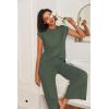 Ekouaer Lounge Sets for Women Two Piece Outfits Knit Cap Sleeve Tops Wide Leg Pleated Pants Casual Dressy Sweater Sets(Dark Green)