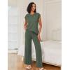 Ekouaer Lounge Sets for Women Two Piece Outfits Knit Cap Sleeve Tops Wide Leg Pleated Pants Casual Dressy Sweater Sets(Dark Green)