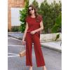 Ekouaer Lounge Sets for Women Two Piece Outfits Knit Cap Sleeve Tops Wide Leg Pleated Pants Casual Dressy Sweater Sets(Dark Red)