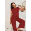 Ekouaer Lounge Sets for Women Two Piece Outfits Knit Cap Sleeve Tops Wide Leg Pleated Pants Casual Dressy Sweater Sets(Dark Red)