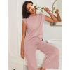 Ekouaer Lounge Sets for Women Two Piece Outfits Knit Cap Sleeve Tops Wide Leg Pleated Pants Casual Dressy Sweater Sets(Dusty Rose)