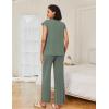 Ekouaer Lounge Sets for Women Two Piece Outfits Knit Cap Sleeve Tops Wide Leg Pleated Pants Casual Dressy Sweater Sets(Gray Green)