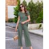 Ekouaer Lounge Sets for Women Two Piece Outfits Knit Cap Sleeve Tops Wide Leg Pleated Pants Casual Dressy Sweater Sets(Gray Green)