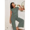 Ekouaer Lounge Sets for Women Two Piece Outfits Knit Cap Sleeve Tops Wide Leg Pleated Pants Casual Dressy Sweater Sets(Gray Green)