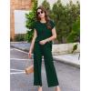Ekouaer Lounge Sets for Women Two Piece Outfits Knit Cap Sleeve Tops Wide Leg Pleated Pants Casual Dressy Sweater Sets(Green)