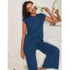 Ekouaer Lounge Sets for Women Two Piece Outfits Knit Cap Sleeve Tops Wide Leg Pleated Pants Casual Dressy Sweater Sets(Indigo)