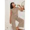 Ekouaer Lounge Sets for Women Two Piece Outfits Knit Cap Sleeve Tops Wide Leg Pleated Pants Casual Dressy Sweater Sets(Khaki)