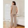 Ekouaer Lounge Sets for Women Two Piece Outfits Knit Cap Sleeve Tops Wide Leg Pleated Pants Casual Dressy Sweater Sets(Khaki)