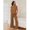 Ekouaer Lounge Sets for Women Two Piece Outfits Knit Cap Sleeve Tops Wide Leg Pleated Pants Casual Dressy Sweater Sets(Light Brown)