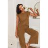 Ekouaer Lounge Sets for Women Two Piece Outfits Knit Cap Sleeve Tops Wide Leg Pleated Pants Casual Dressy Sweater Sets(Light Brown)