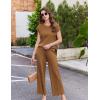 Ekouaer Lounge Sets for Women Two Piece Outfits Knit Cap Sleeve Tops Wide Leg Pleated Pants Casual Dressy Sweater Sets(Light Brown)