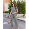 Ekouaer Lounge Sets for Women Two Piece Outfits Knit Cap Sleeve Tops Wide Leg Pleated Pants Casual Dressy Sweater Sets(Light Gray)