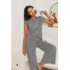 Ekouaer Lounge Sets for Women Two Piece Outfits Knit Cap Sleeve Tops Wide Leg Pleated Pants Casual Dressy Sweater Sets(Light Gray)