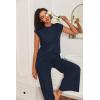 Ekouaer Lounge Sets for Women Two Piece Outfits Knit Cap Sleeve Tops Wide Leg Pleated Pants Casual Dressy Sweater Sets(Navy Blue)