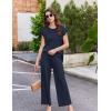 Ekouaer Lounge Sets for Women Two Piece Outfits Knit Cap Sleeve Tops Wide Leg Pleated Pants Casual Dressy Sweater Sets(Navy Blue)