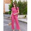 Ekouaer Lounge Sets for Women Two Piece Outfits Knit Cap Sleeve Tops Wide Leg Pleated Pants Casual Dressy Sweater Sets(Pink)