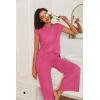 Ekouaer Lounge Sets for Women Two Piece Outfits Knit Cap Sleeve Tops Wide Leg Pleated Pants Casual Dressy Sweater Sets(Pink)