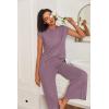 Ekouaer Lounge Sets for Women Two Piece Outfits Knit Cap Sleeve Tops Wide Leg Pleated Pants Casual Dressy Sweater Sets(Purple)
