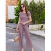 Ekouaer Lounge Sets for Women Two Piece Outfits Knit Cap Sleeve Tops Wide Leg Pleated Pants Casual Dressy Sweater Sets(Purple)