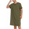Ekouaer Men’s Nightshirt Nightwear Comfy Big&Tall Short Sleeve Henley Sleep Shirt(Army Green)